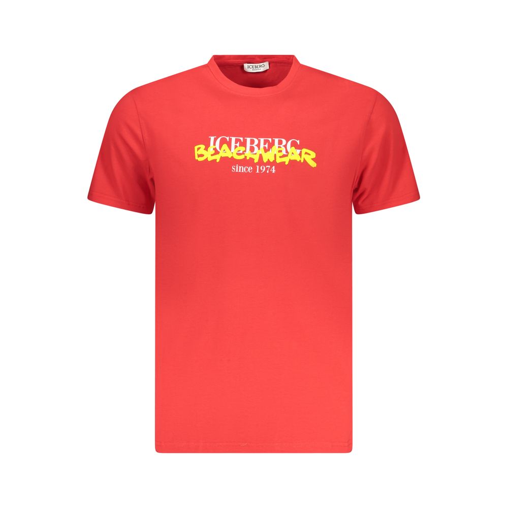 T-Shirt by Iceberg for men in stretch cotton red & print features an on trend silhouette, perfectly showcasing a on trend and crew neckline for an elevated aesthetic.