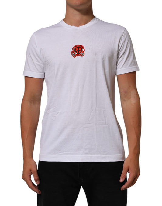 Dolce & Gabbana Men's Regular Fit Short-Sleeve Crew Neck Cotton T-Shirt - White Patterned Signature
