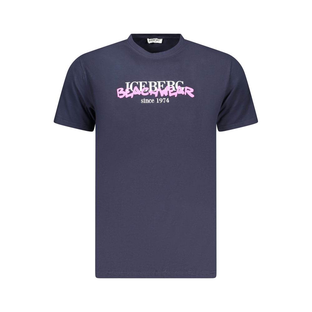 T-Shirt by Iceberg for men in stretch cotton blue & print showcases a chic silhouette, artfully detailed with a chic crew neckline and for a chic finish.