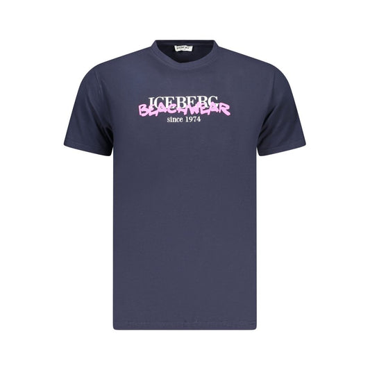 T-Shirt by Iceberg for men in stretch cotton blue & print showcases a chic silhouette, artfully detailed with a chic crew neckline and for a chic finish.