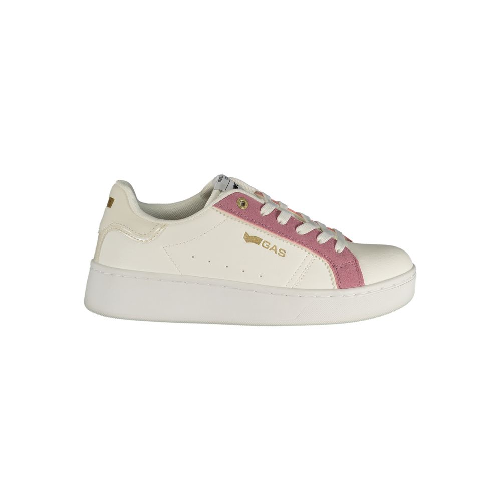 Athletic Sneakers by Gas for women in polyester & polyurethane pink & white features an architectural silhouette, showcasing the premium athletic style of the Women's Athletic Polyester & Polyurethane Sneakers with an architectural finish.
