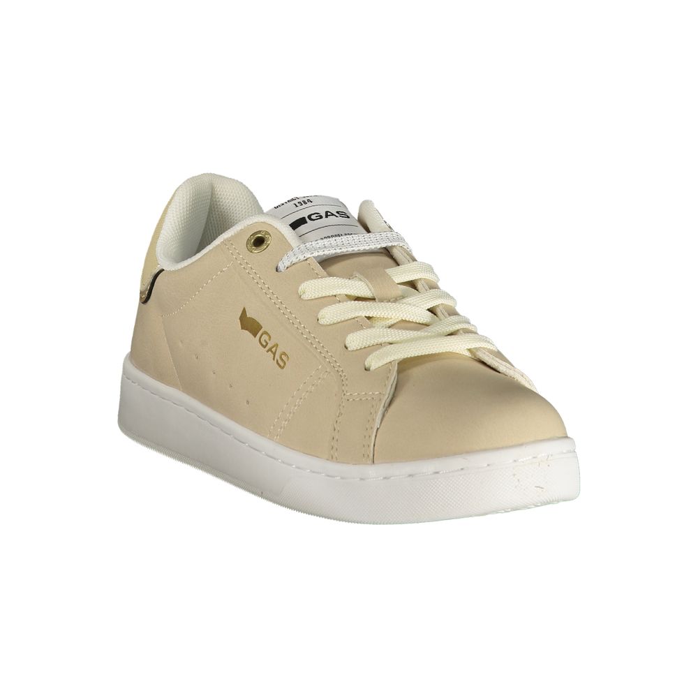 Athletic Sneakers by Gas for women in polyester beige, gold & print features an stately silhouette, showcasing the signature athletic style of the Women's Athletic Polyester Sneakers collection with a truly stately finish.