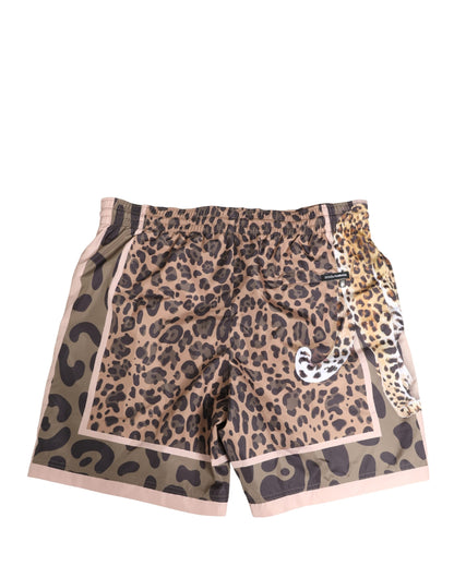Dolce & Gabbana Multicolor Leopard Print Swim Trunks Swimwear