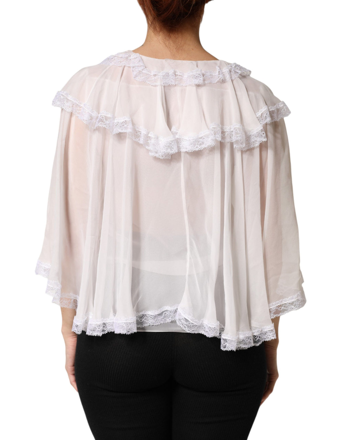 Dolce & Gabbana Crisp Women's Long-Sleeve Lace Nylon Silk & Viscose Blouse - White Patterned