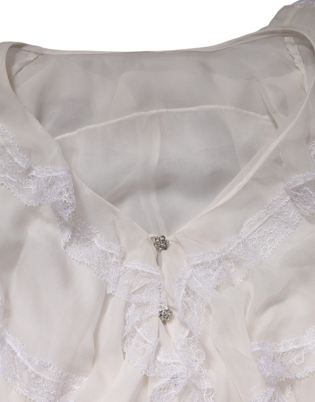 Dolce & Gabbana Crisp Women's Long-Sleeve Lace Nylon Silk & Viscose Blouse - White Patterned