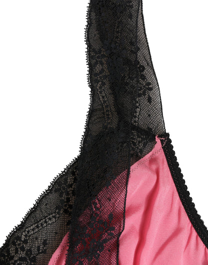 Dolce & Gabbana Pink Silk Satin Lace Trim Lingerie Top Sleepwear