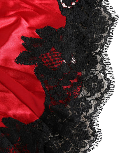 Dolce & Gabbana Red Silk Satin Lace Trim Pajama Shorts Sleepwear