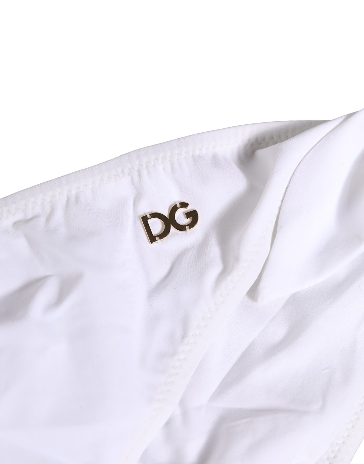 Dolce & Gabbana White Nylon DG Logo Plaque Bikini Bottom Swimwear