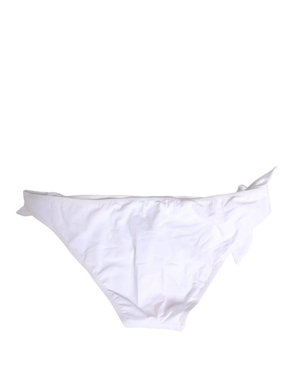 Dolce & Gabbana White Nylon DG Logo Plaque Bikini Bottom Swimwear