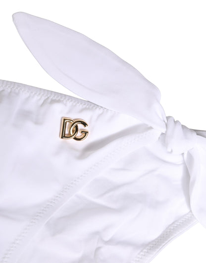 Dolce & Gabbana White Nylon DG Logo Plaque Bikini Bottom Swimwear