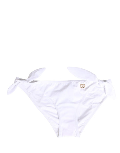 Dolce & Gabbana White Nylon DG Logo Plaque Bikini Bottom Swimwear