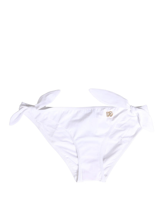 Dolce & Gabbana White Nylon DG Logo Plaque Bikini Bottom Swimwear