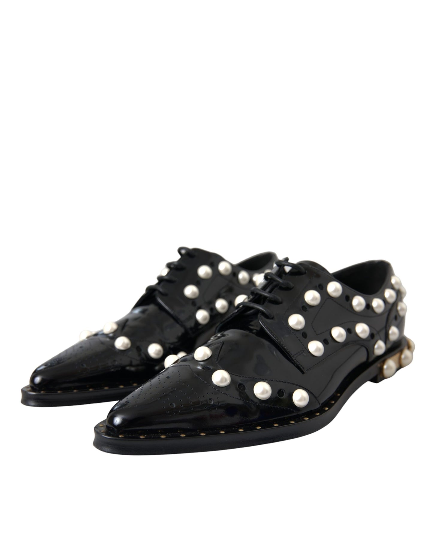 Dolce & Gabbana Black Leather Faux Pearl Dress Brogue Shoes
