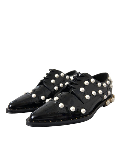 Dolce & Gabbana Black Leather Faux Pearl Dress Brogue Shoes