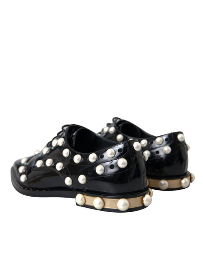Dolce & Gabbana Black Leather Faux Pearl Dress Brogue Shoes