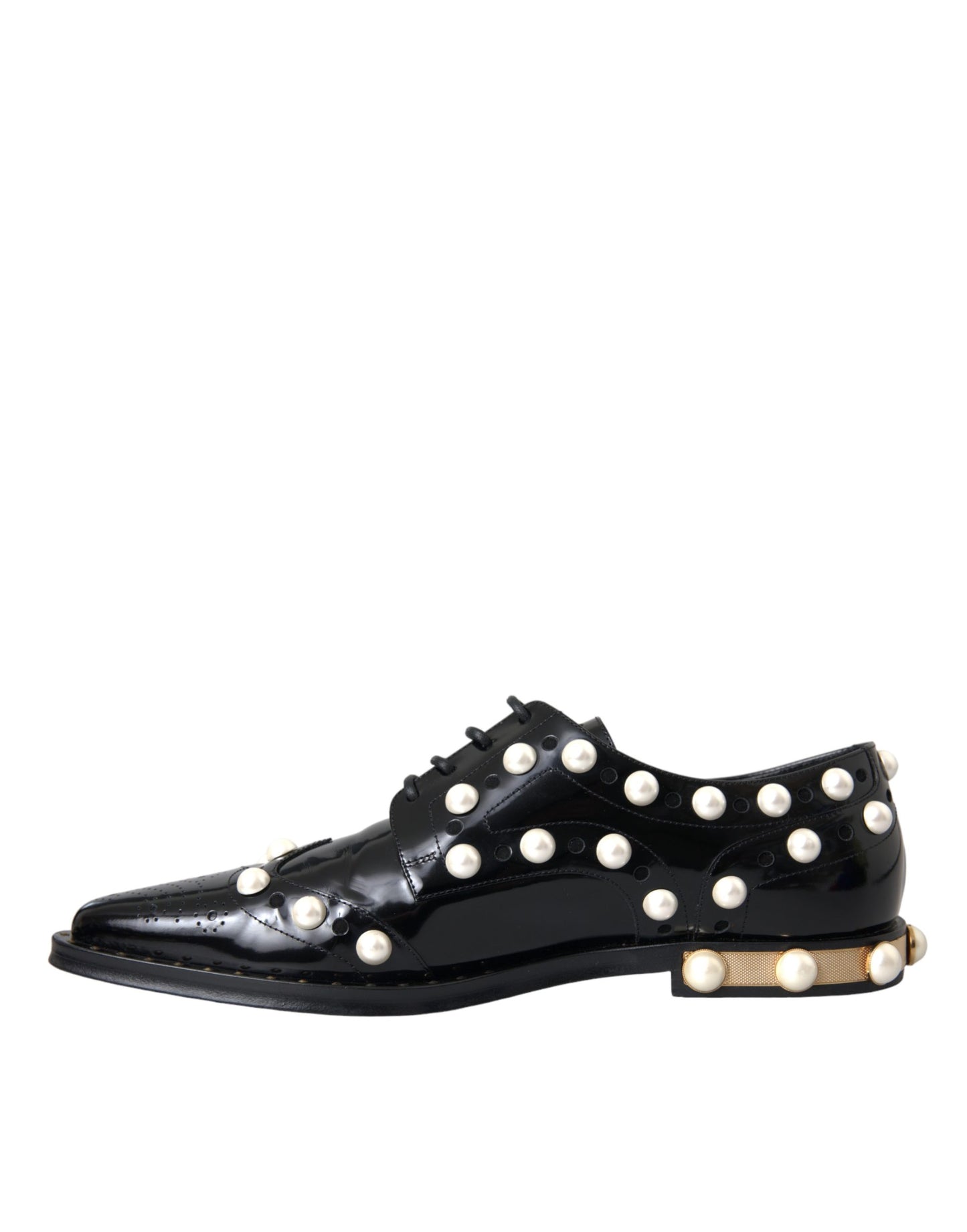 Dolce & Gabbana Black Leather Faux Pearl Dress Brogue Shoes