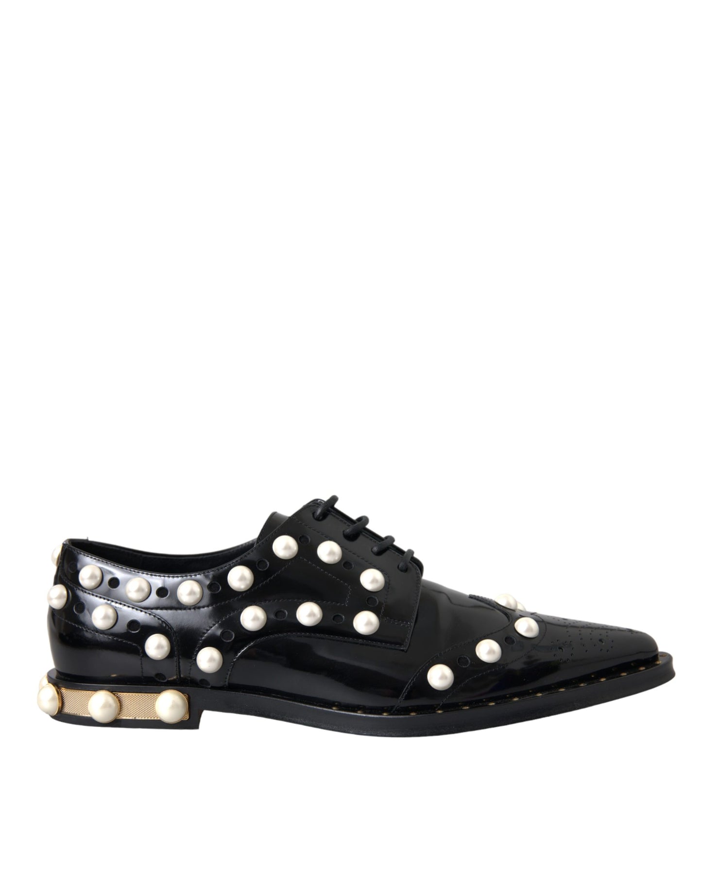 Dolce & Gabbana Black Leather Faux Pearl Dress Brogue Shoes