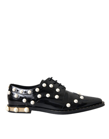 Dolce & Gabbana Black Leather Faux Pearl Dress Brogue Shoes