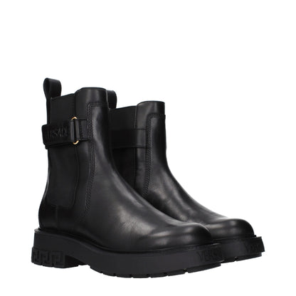 Versace Black Leather Ankle Boots