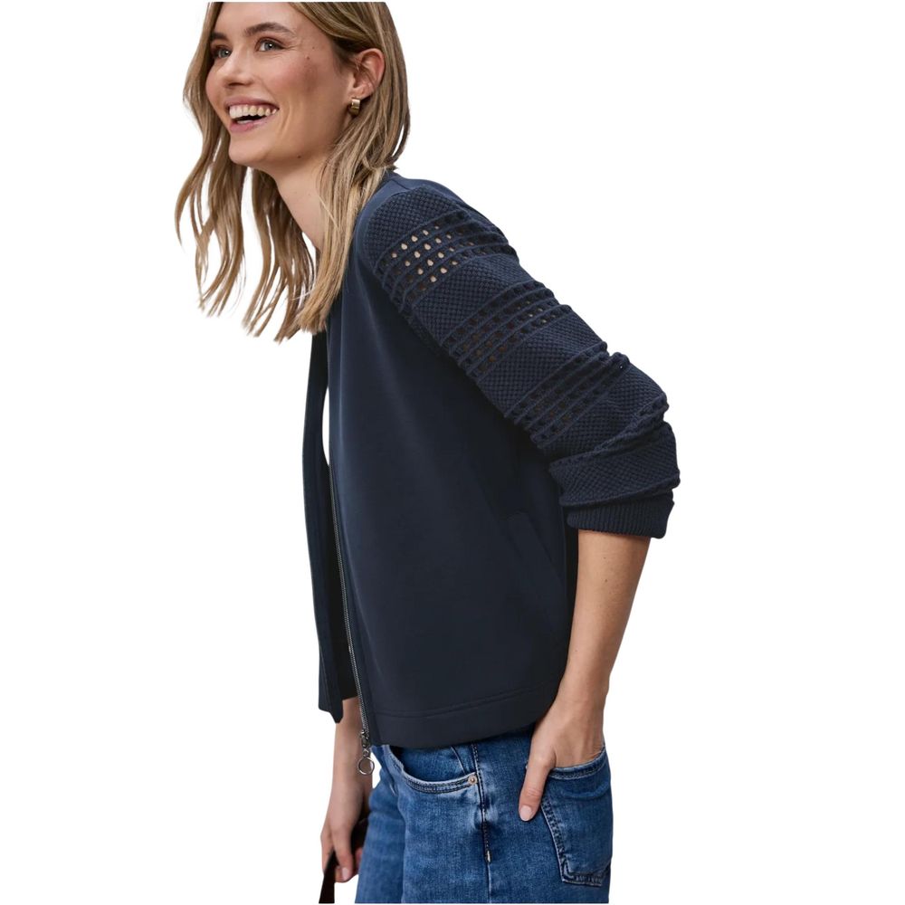 Hooded Activewear Sweatshirt by Street One for women in stretch lycra modal & silk blue showcases a versatile silhouette, artfully detailed with a versatile hooded neckline and for a versatile finish with .