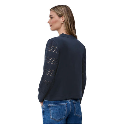 Hooded Activewear Sweatshirt by Street One for women in stretch lycra modal & silk blue presents a ergonomic silhouette, showcasing a sophisticated hooded neckline and detailed with premium for a ergonomic finish.