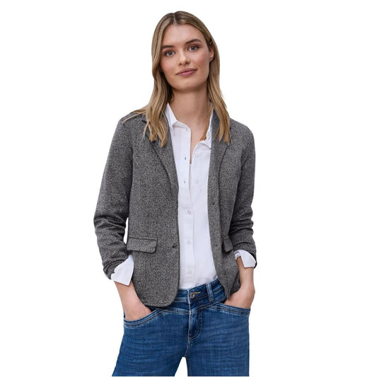 Blazer by Street One for women in stretch polyester & viscose blue features an sartorial silhouette, showcasing a sophisticated round neckline and sartorial for a truly sartorial finish.