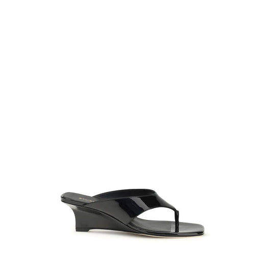Stuart Weitzman Black Calf Leather Bos Taurus Wedge Sandals