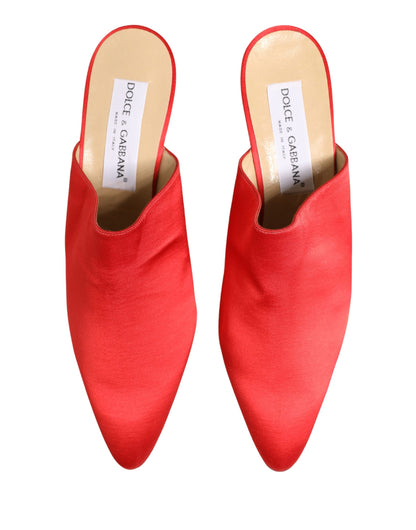 Dolce & Gabbana Women's Suede Leather Stiletto Mules Sandals - Red