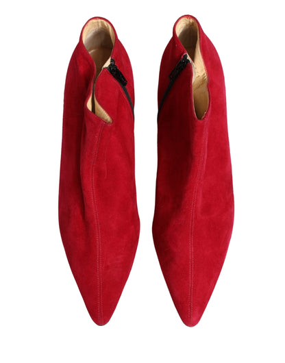 Dolce & Gabbana Red Suede Ankle Boots Shoes