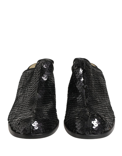 Dolce & Gabbana Black Sequined Mules Shoes