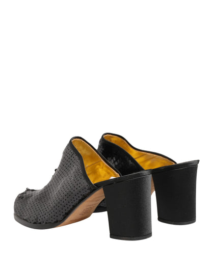 Dolce & Gabbana Women's Leather Mid-Heel Mules Sandals Pumps Heels - Black