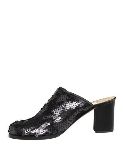 Dolce & Gabbana Women's Leather Mid-Heel Mules Sandals Pumps Heels - Black