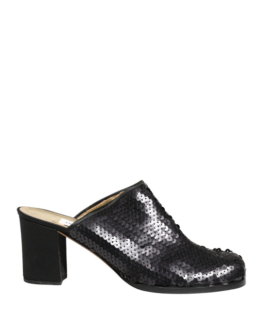 Dolce & Gabbana Women's Leather Mid-Heel Mules Sandals Pumps Heels - Black