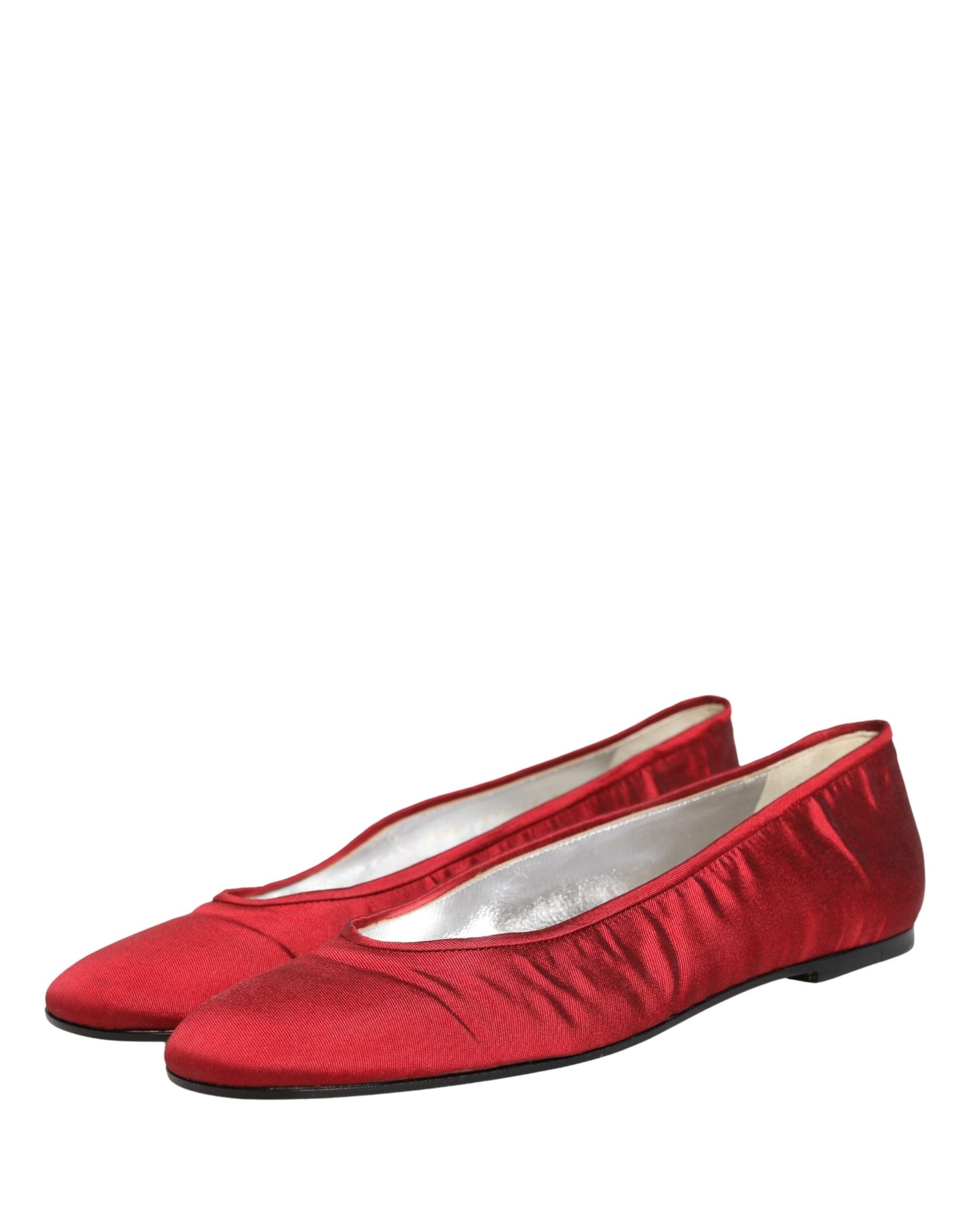 Dolce & Gabbana Red Satin Fabric Ballet Slip On Flats Shoes