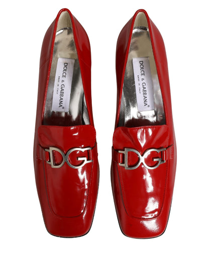 Dolce & Gabbana Red Patent Leather Moccasin Slip On Shoes