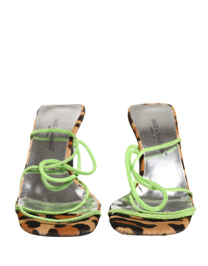 Dolce & Gabbana Multicolor Leather Block Heels Sandals Shoes
