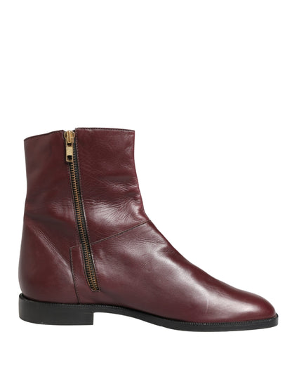 Dolce & Gabbana Women's Leather Flat Ankle Biker Boots - Maroon