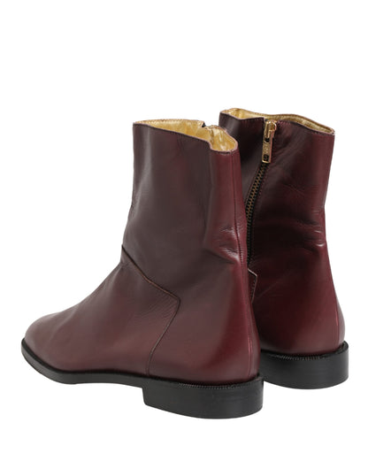 Dolce & Gabbana Women's Leather Flat Ankle Biker Boots - Maroon