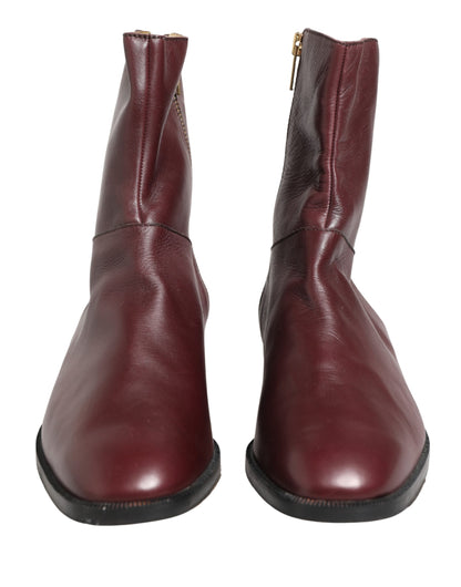 Dolce & Gabbana Women's Leather Flat Ankle Biker Boots - Maroon