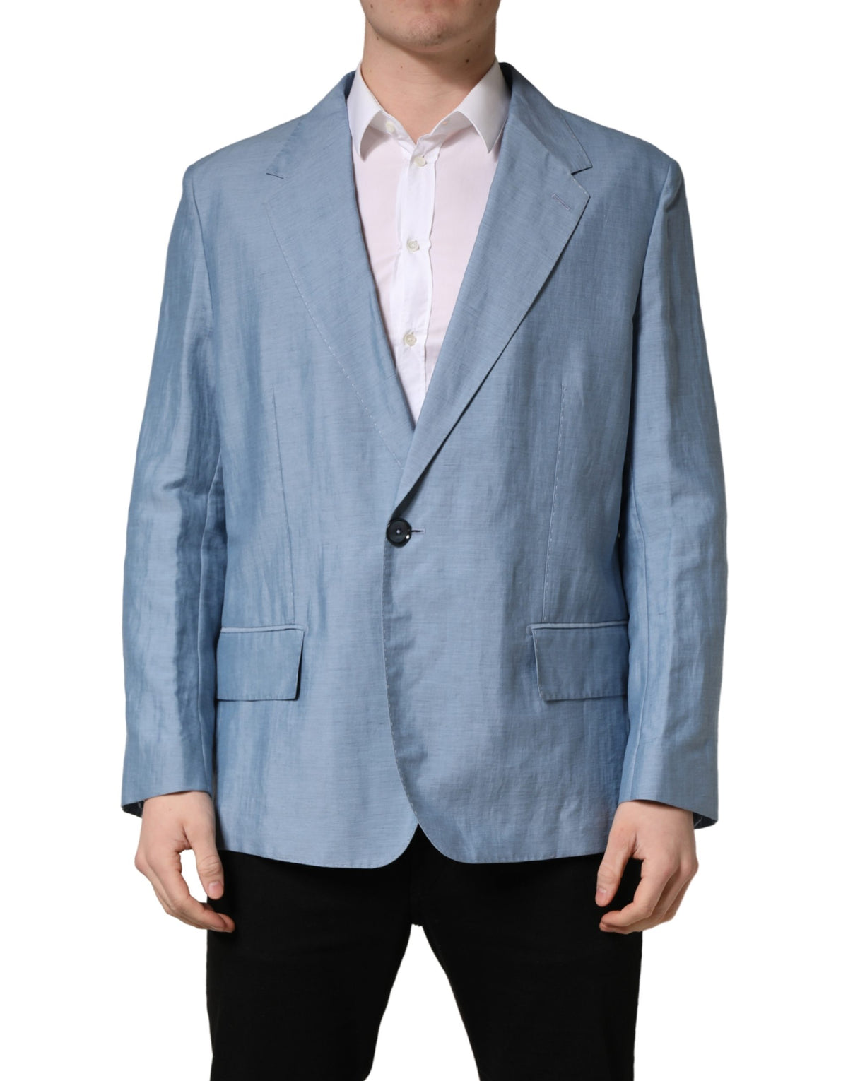 Dolce & Gabbana Men's Single Breasted Linen & Nylon Blazer - Light Blue