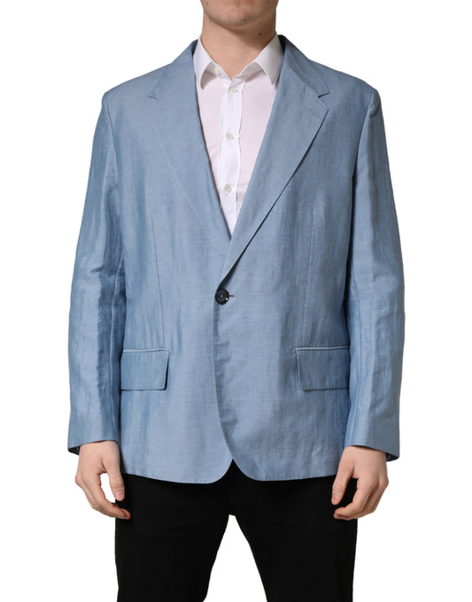 Dolce & Gabbana Men's Single Breasted Linen & Nylon Blazer - Light Blue