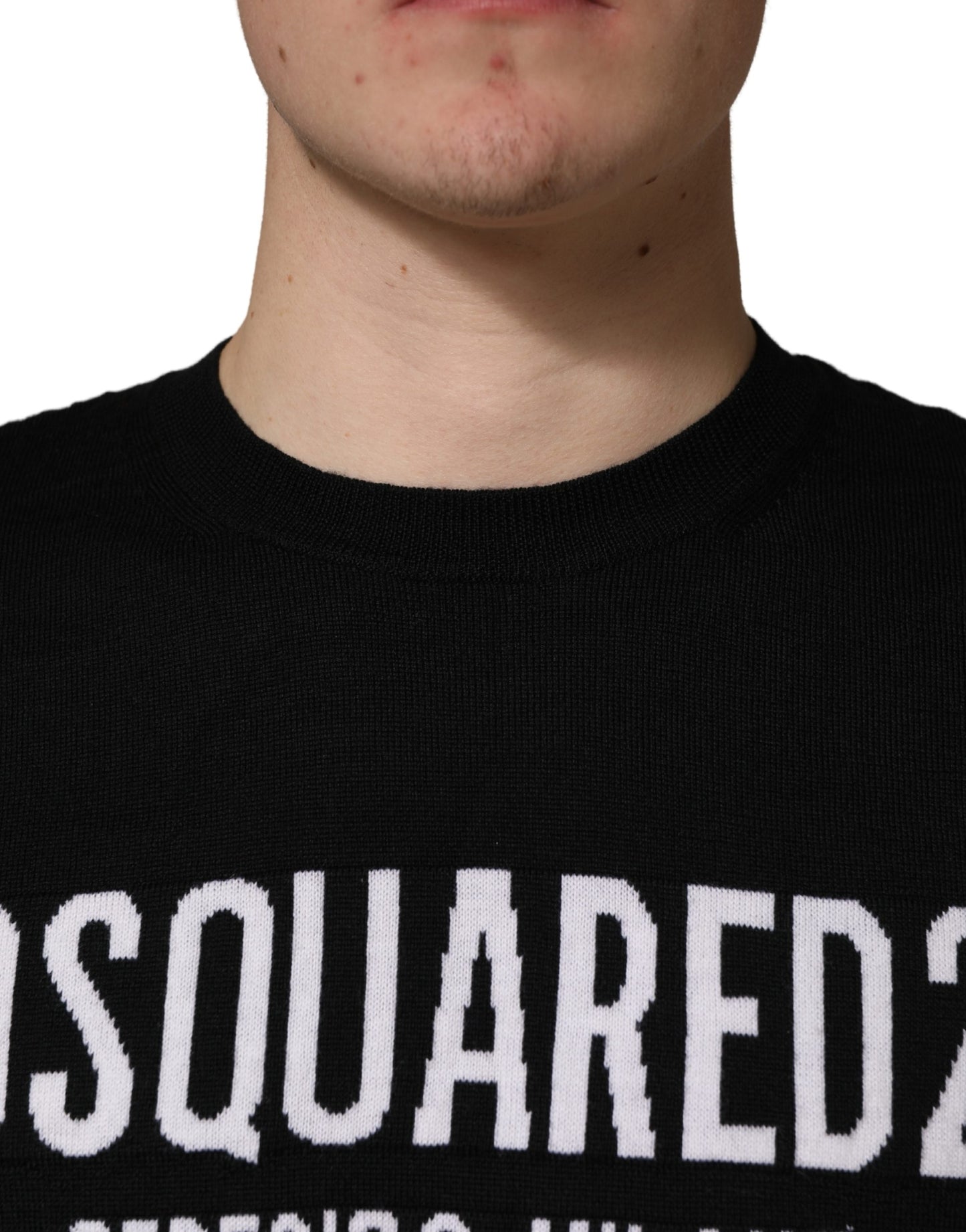 Dsquared² Black Logo Knitted Crew Neck Men Pullover Sweater
