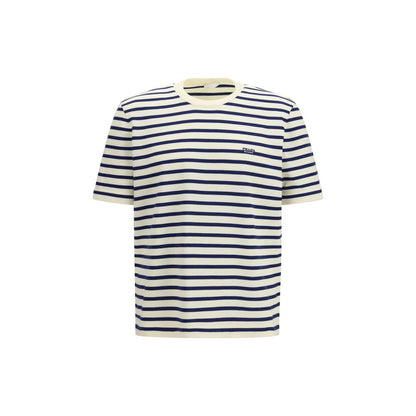 Sweatshirt by Prada for men in cotton blue, patterned, signature & striped showcases a slouchy chic silhouette, artfully detailed with a slouchy chic crew neckline and for a slouchy chic finish.