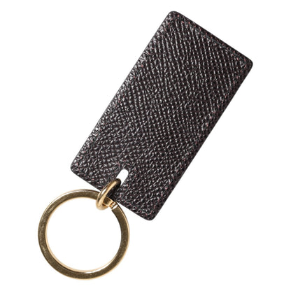 Dolce & Gabbana Black Calf Leather Logo Metal Ring Men Keychain Keyring