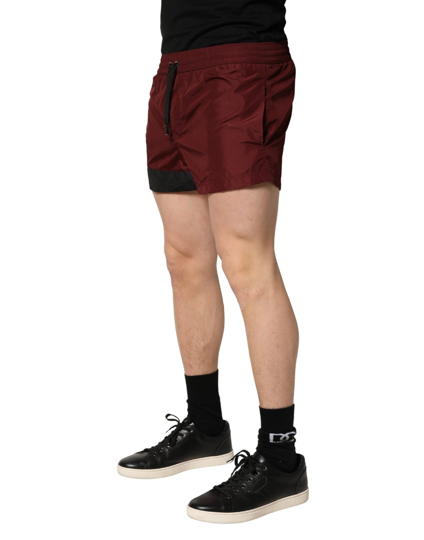 Dolce & Gabbana Maroon Polyester Drawstring Shorts Swimwear