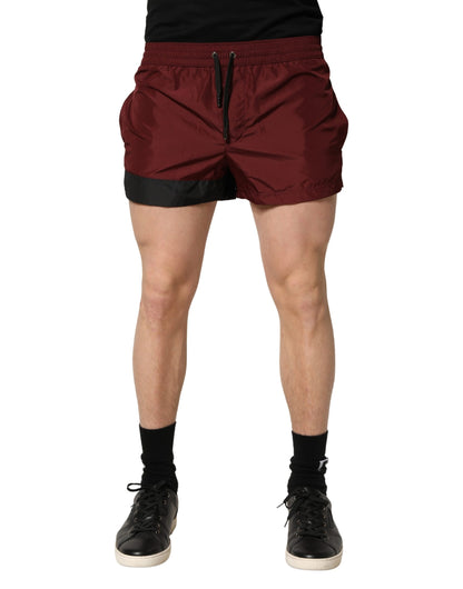 Dolce & Gabbana Maroon Polyester Drawstring Shorts Swimwear