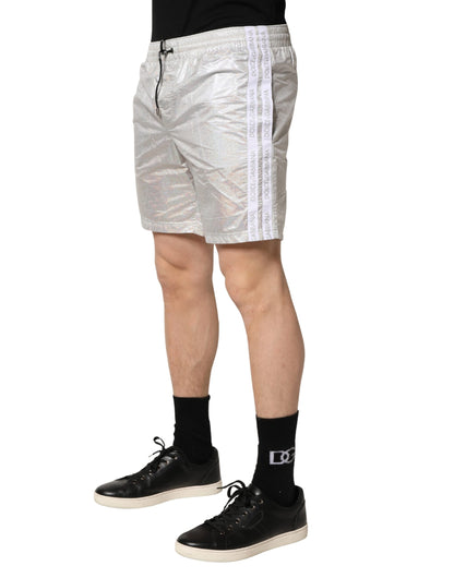 Dolce & Gabbana Silver Polyester Drawstring Men Shorts Swimwear