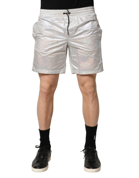 Dolce & Gabbana Silver Polyester Drawstring Men Shorts Swimwear