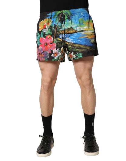 Dolce & Gabbana Black Tropical Hawaiian Trunks Shorts Swimwear