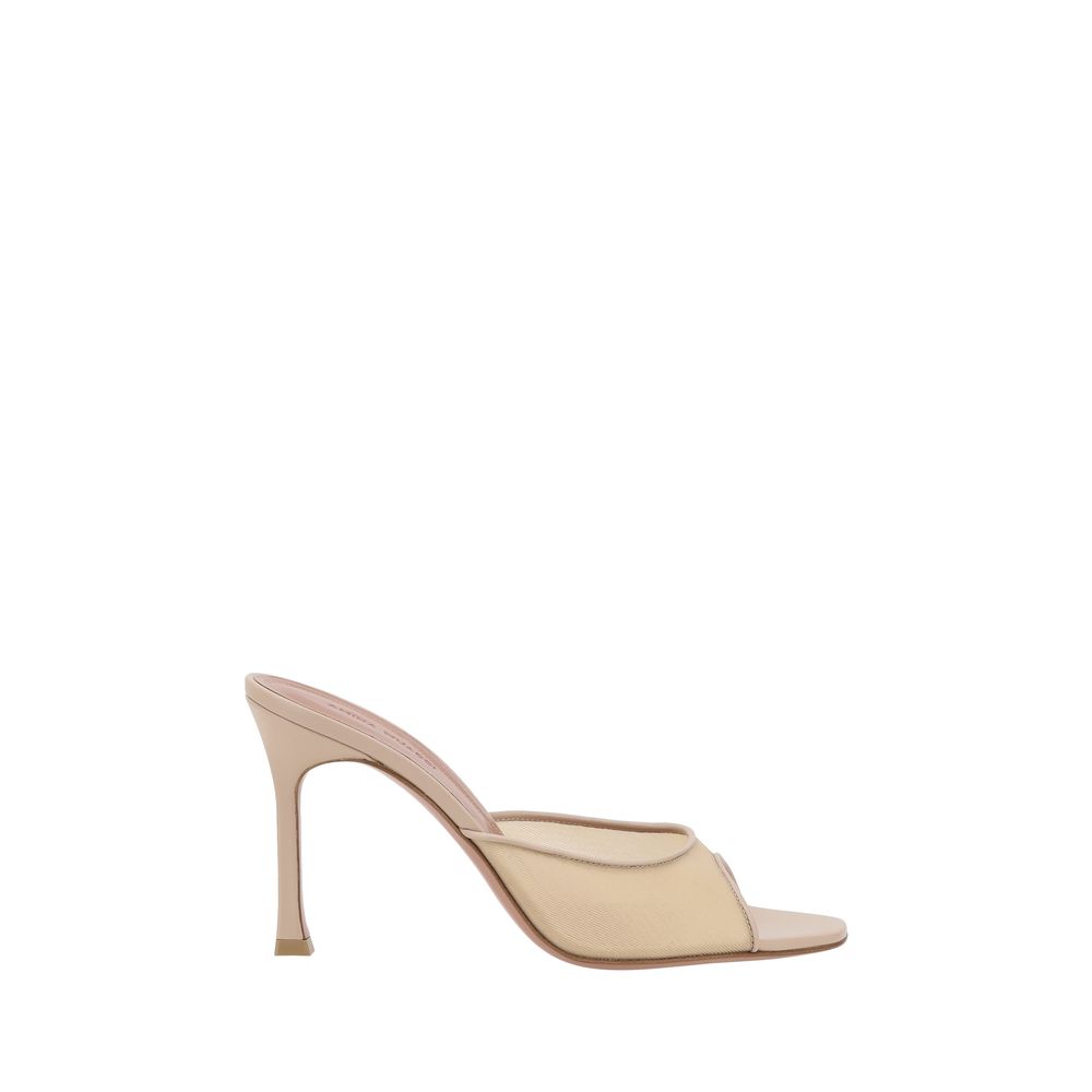 Amina Muaddi Beige Nylon Stiletto Heel Sandals